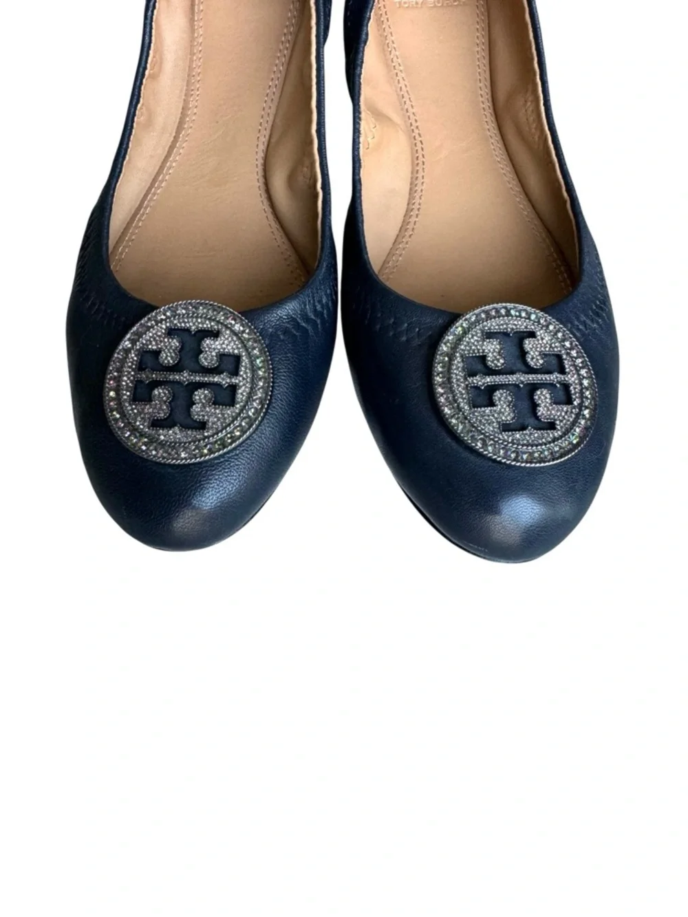 Tory Burch Liana Flats Crystal Embellished Navy Nappa Leather